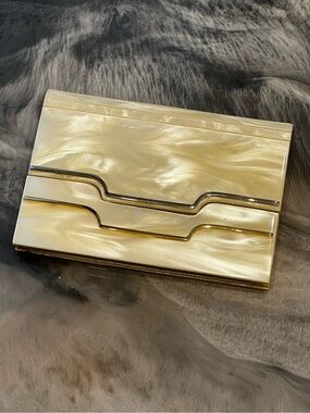 Elegant Ivory Pearl Clutch with Gold and Silver Accent